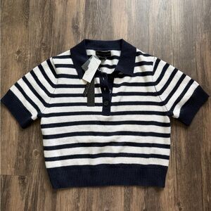 NWT House of Harlow 1960 Polo cropped Cashmere in Navy and White Stripes
